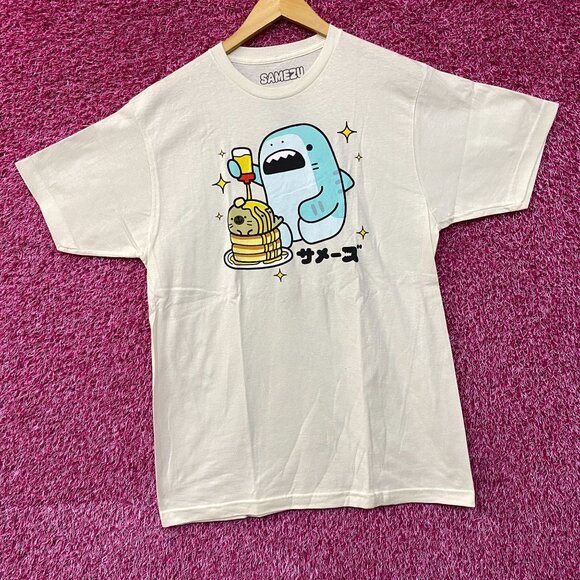 Samezu Tiger Shark Yummy Pancakes Kawaii Graphic Design T-Shirt Large - Picture 3 of 4